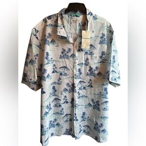 Tommy Bahama Men’s Tropical Print 3XL Casual Dress Shirt in Blue White Gauze